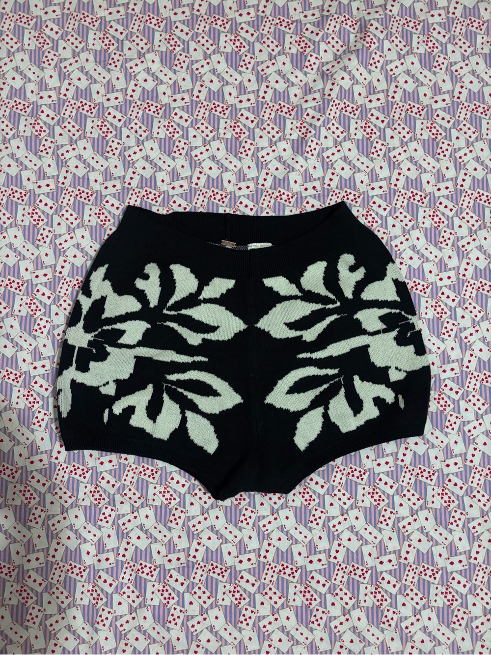 Free People Black High-Waist Floral Knit Shorts - Picture 1 of 3
